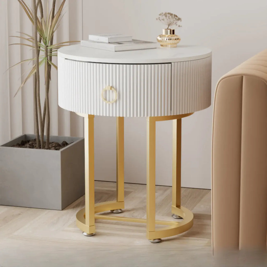 Modern Round Marble End Table with Storage and Metal Legs