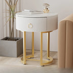 Modern Round Marble End Table with Storage and Metal Legs