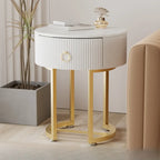 Modern Round Marble End Table with Storage and Metal Legs