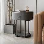 Modern Round Marble End Table with Storage and Metal Legs