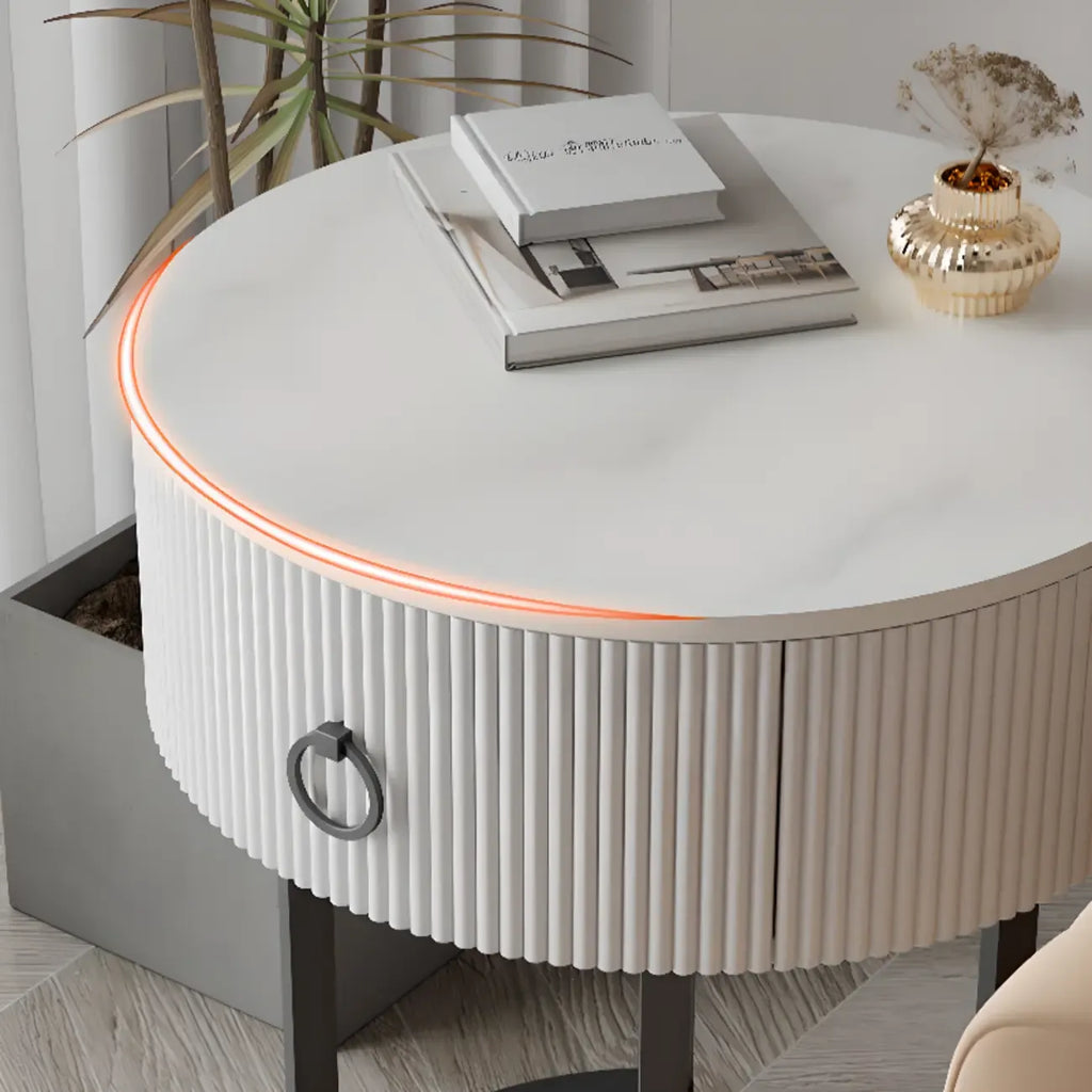 Modern Round Marble End Table with Storage and Metal Legs