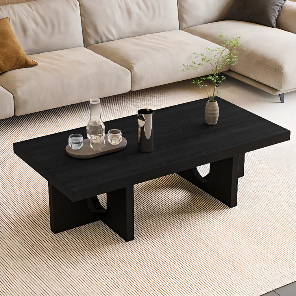 Minimalist Black Wood Rectangular Coffee Table for Living Room