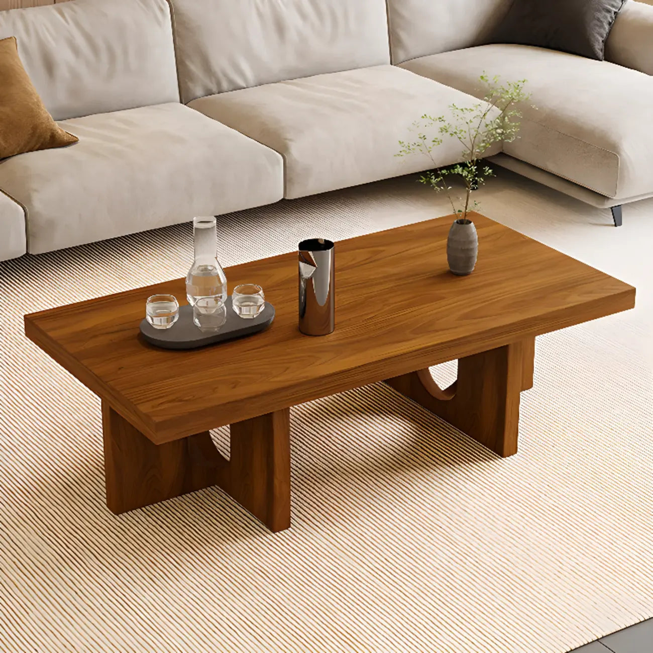 Minimalist Black Wood Rectangular Coffee Table for Living Room