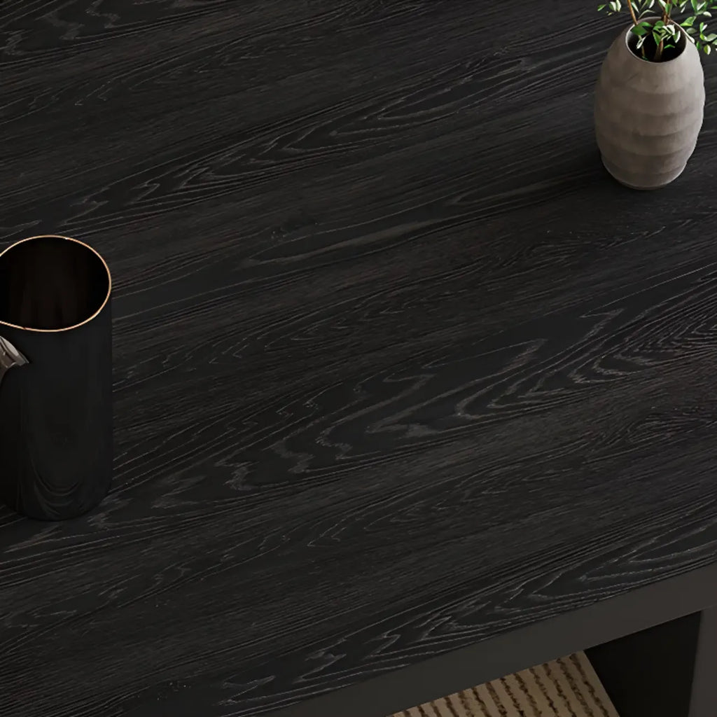 Minimalist Black Wood Rectangular Coffee Table for Living Room