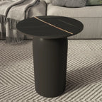 White Minimalist Round Coffee Table with Stone Top