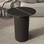 White Minimalist Round Coffee Table with Stone Top