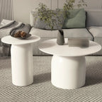 White Minimalist Round Coffee Table with Stone Top