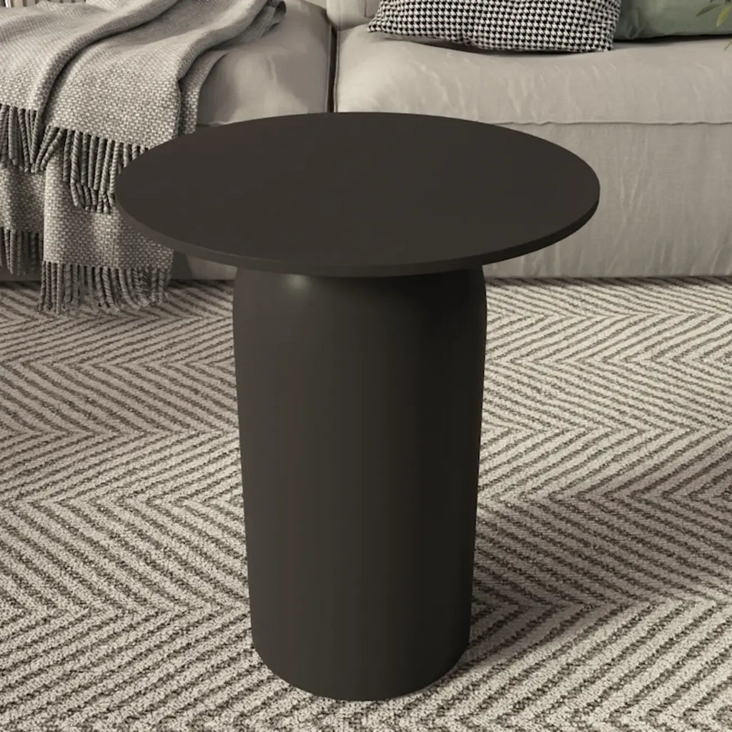 White Minimalist Round Coffee Table with Stone Top