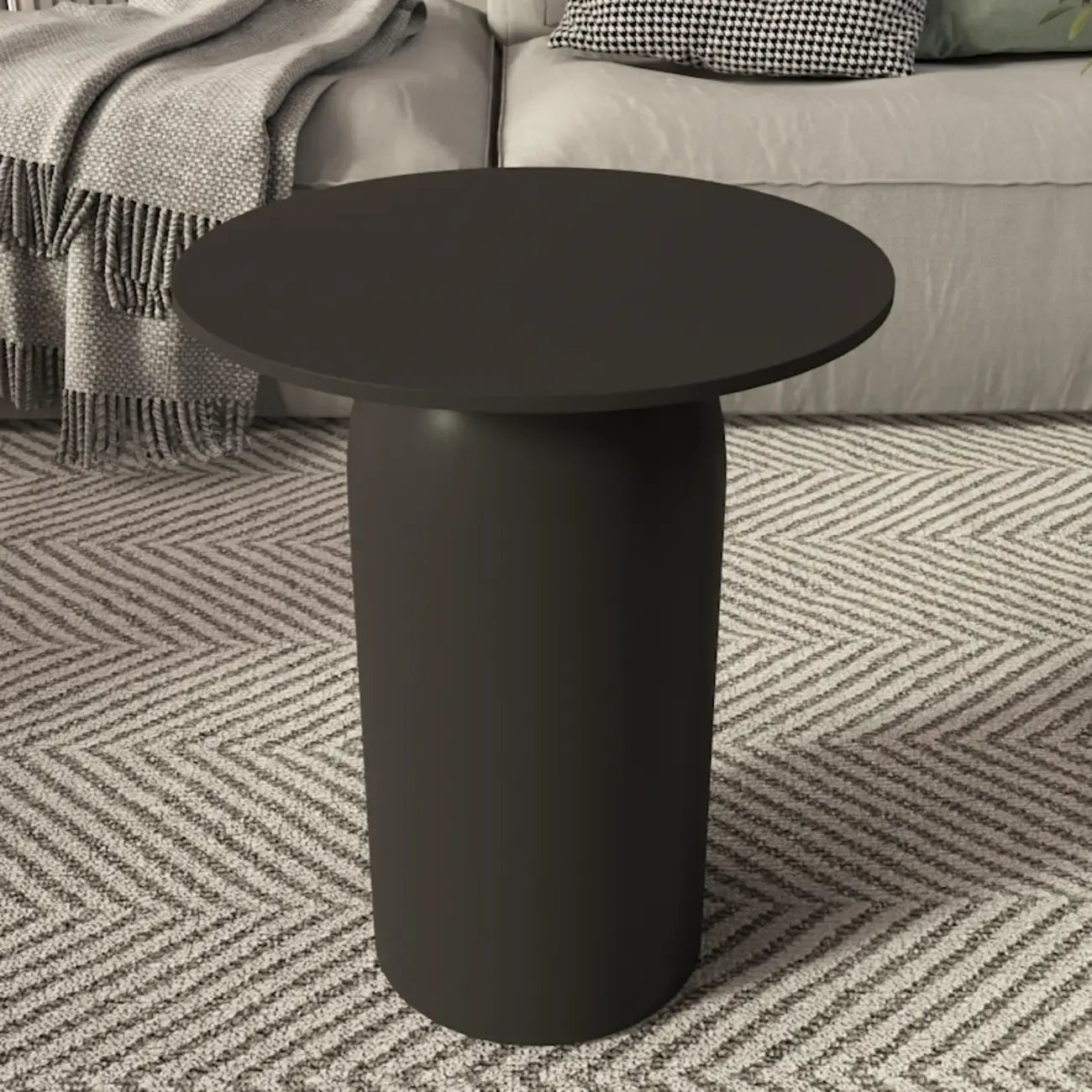 White Minimalist Round Coffee Table with Stone Top