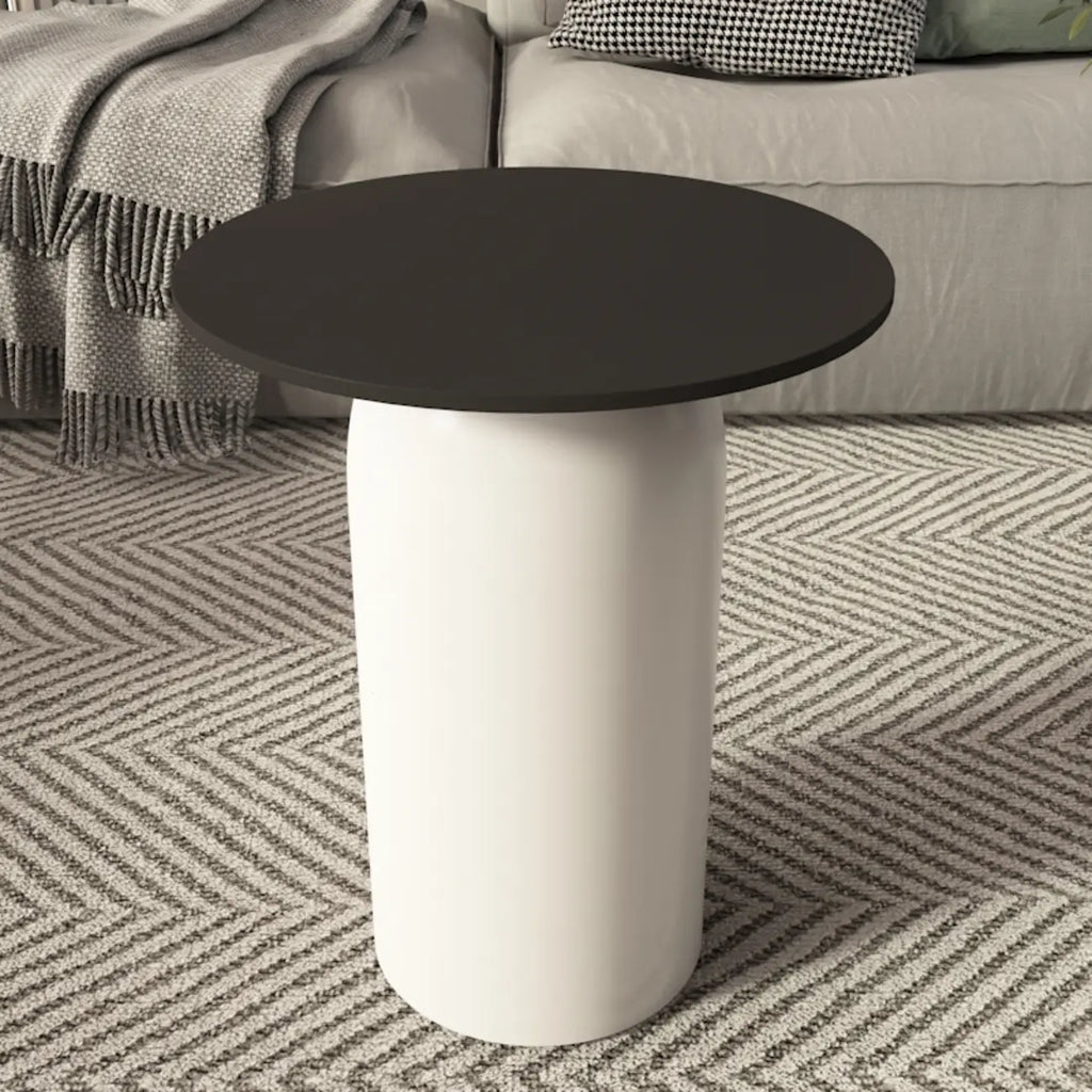 White Minimalist Round Coffee Table with Stone Top