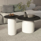 White Minimalist Round Coffee Table with Stone Top