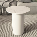 White Minimalist Round Coffee Table with Stone Top