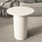 White Minimalist Round Coffee Table with Stone Top