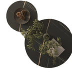 White Minimalist Round Coffee Table with Stone Top