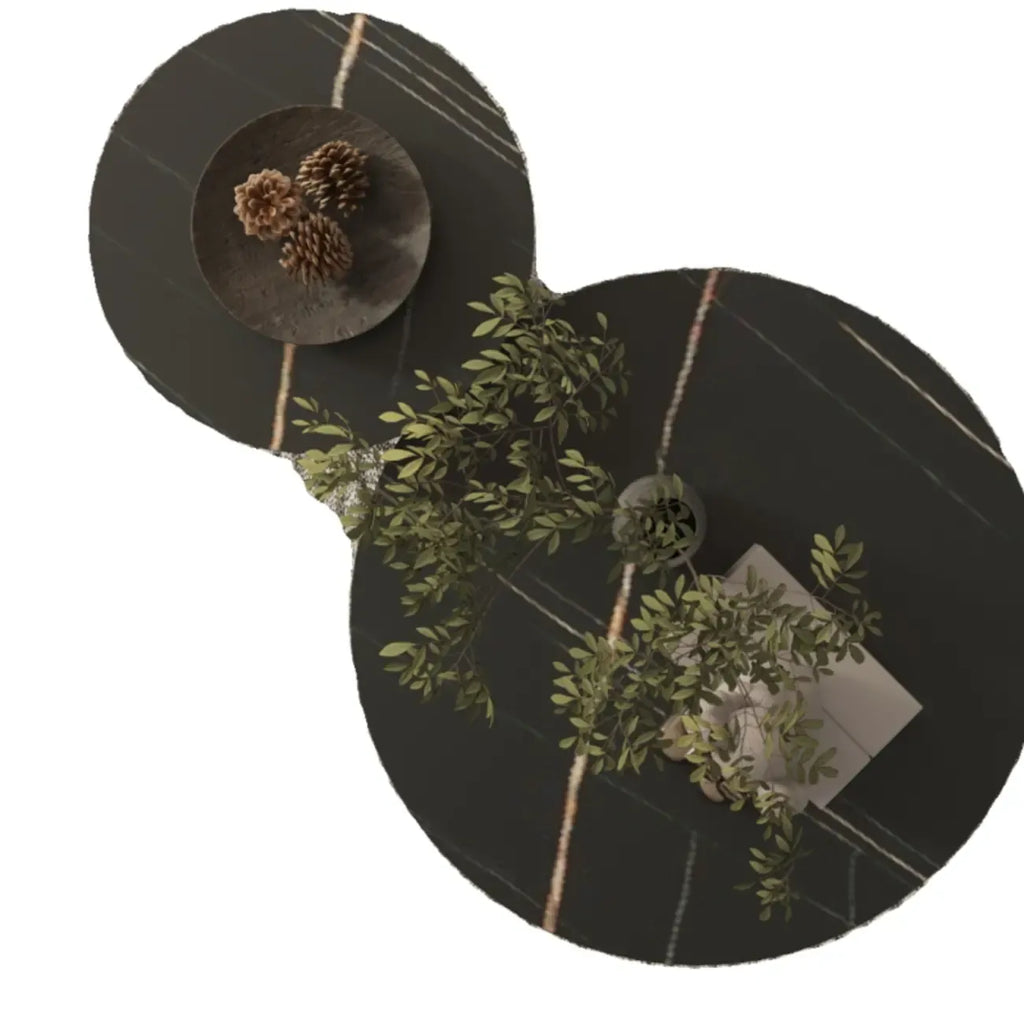 White Minimalist Round Coffee Table with Stone Top