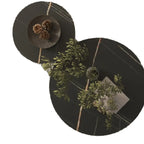 White Minimalist Round Coffee Table with Stone Top