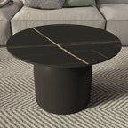 White Minimalist Round Coffee Table with Stone Top