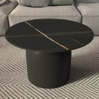 White Minimalist Round Coffee Table with Stone Top