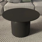 White Minimalist Round Coffee Table with Stone Top