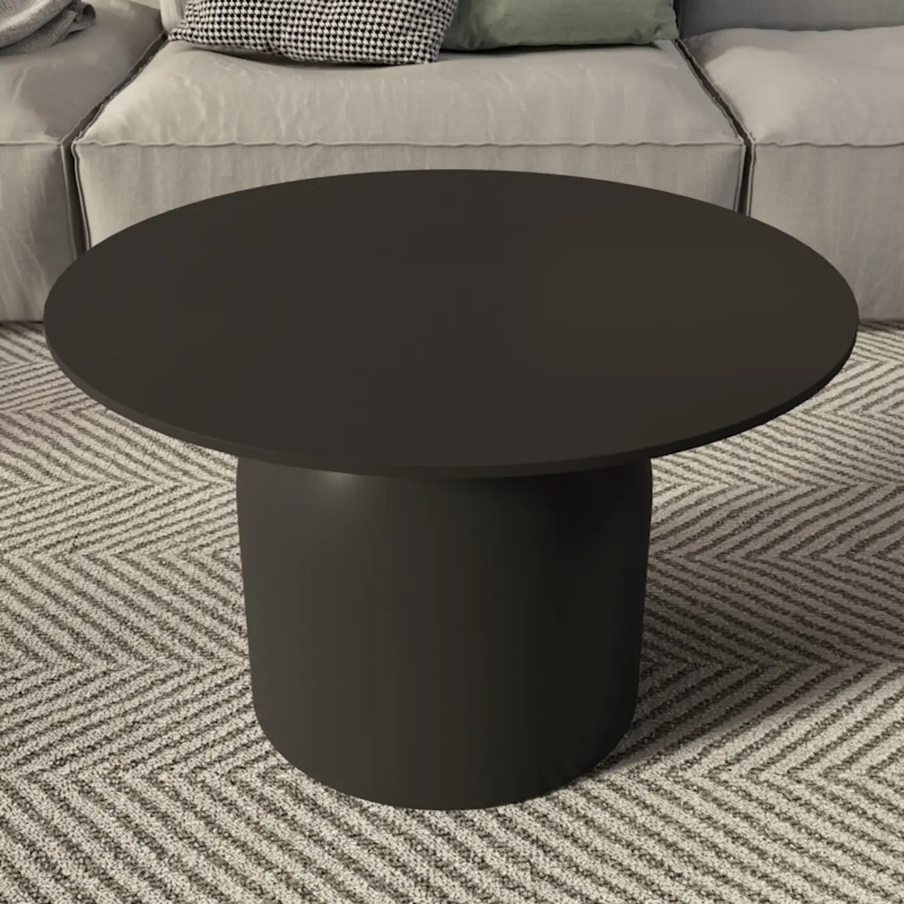 White Minimalist Round Coffee Table with Stone Top