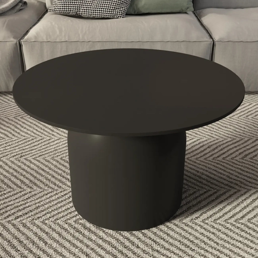 White Minimalist Round Coffee Table with Stone Top