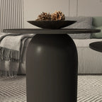 White Minimalist Round Coffee Table with Stone Top