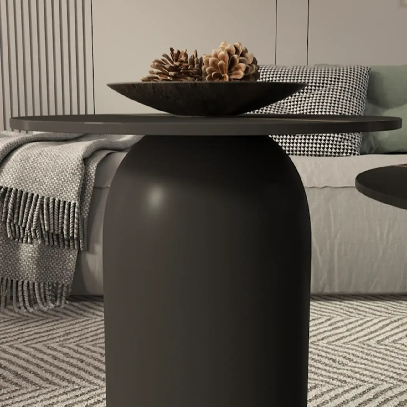 White Minimalist Round Coffee Table with Stone Top