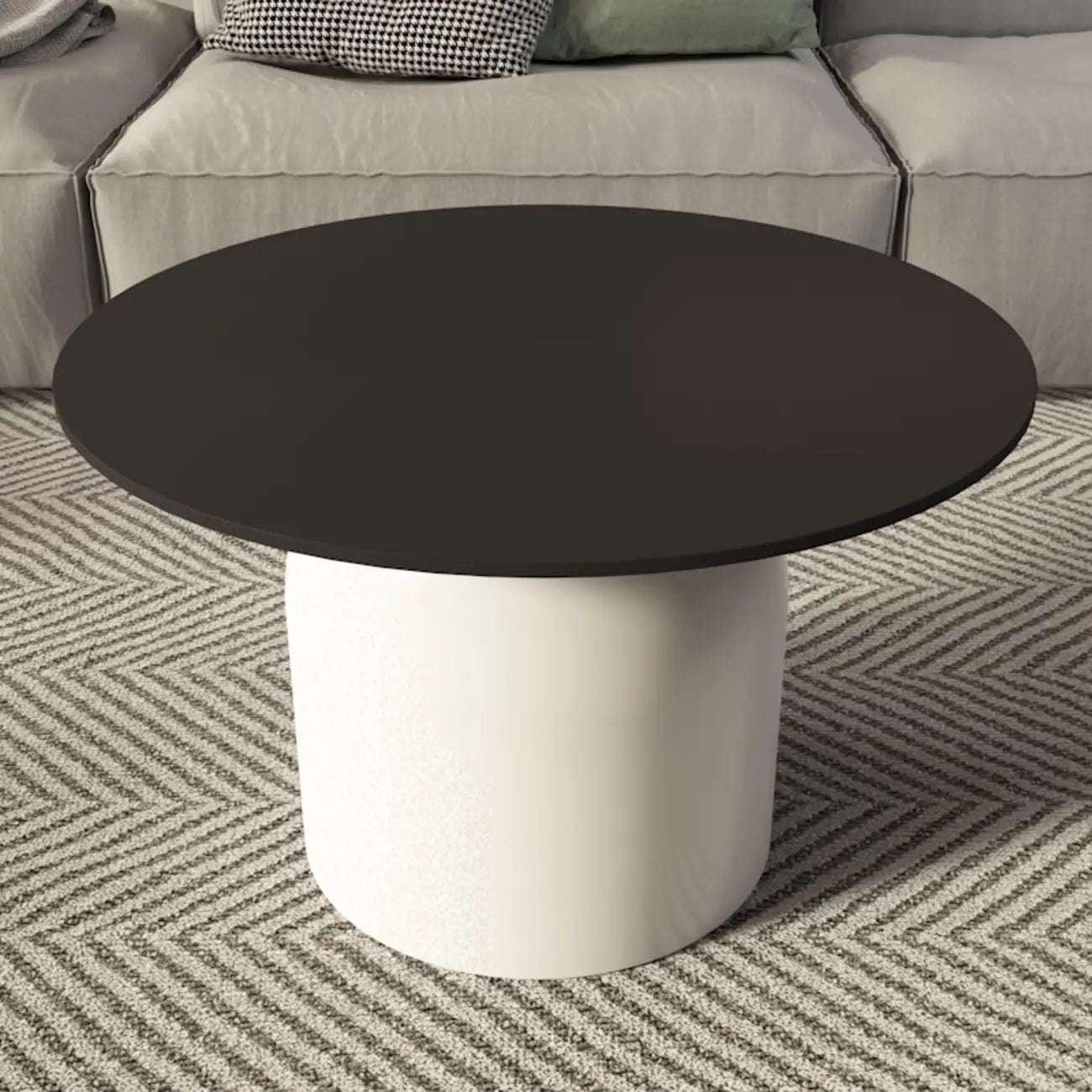 White Minimalist Round Coffee Table with Stone Top