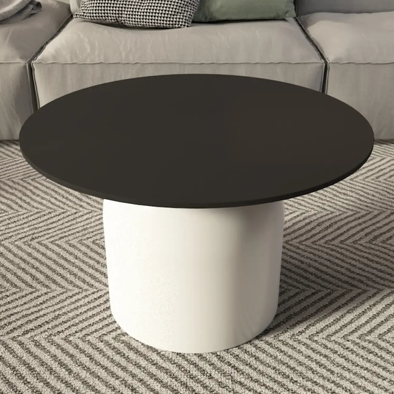 White Minimalist Round Coffee Table with Stone Top