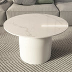 White Minimalist Round Coffee Table with Stone Top