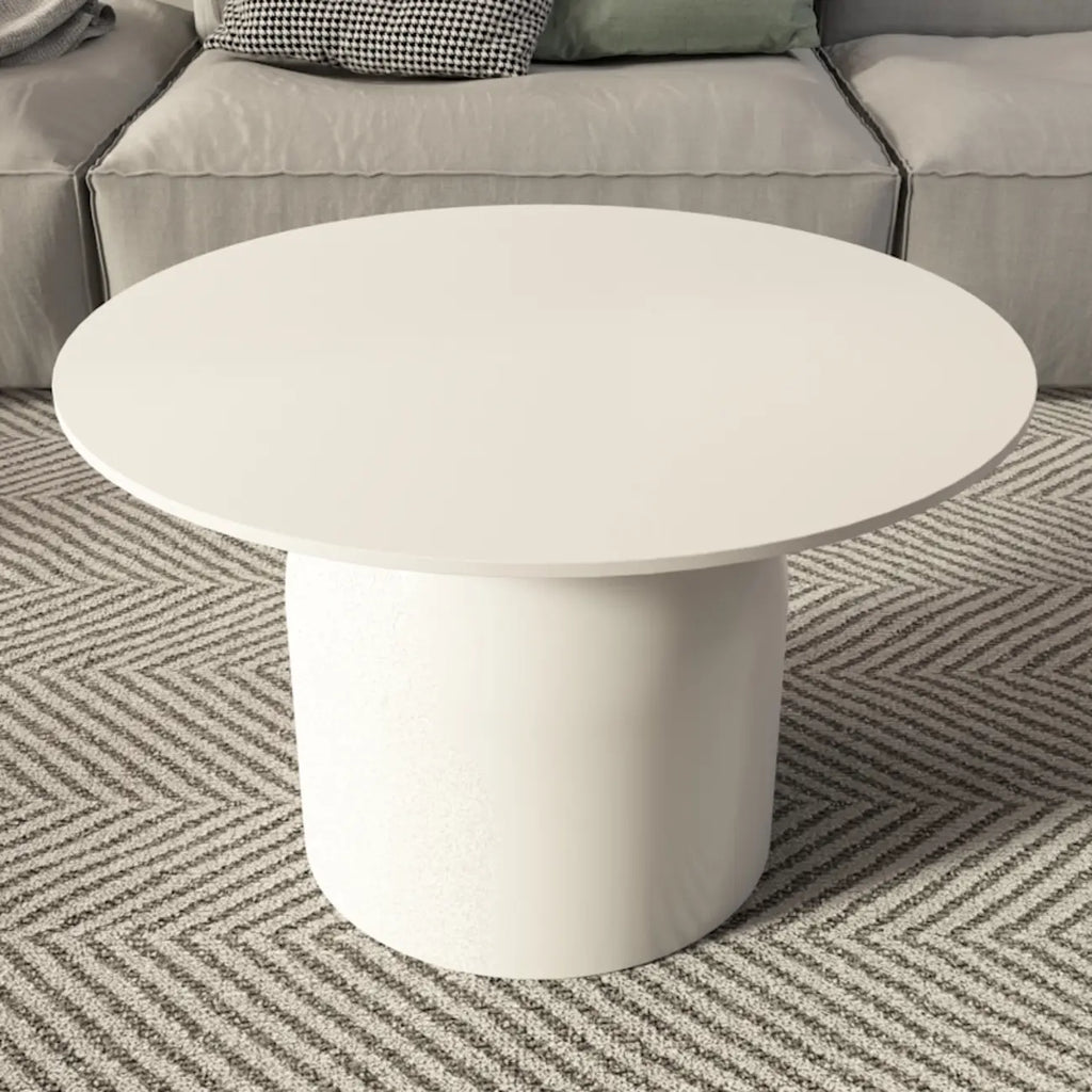 White Minimalist Round Coffee Table with Stone Top