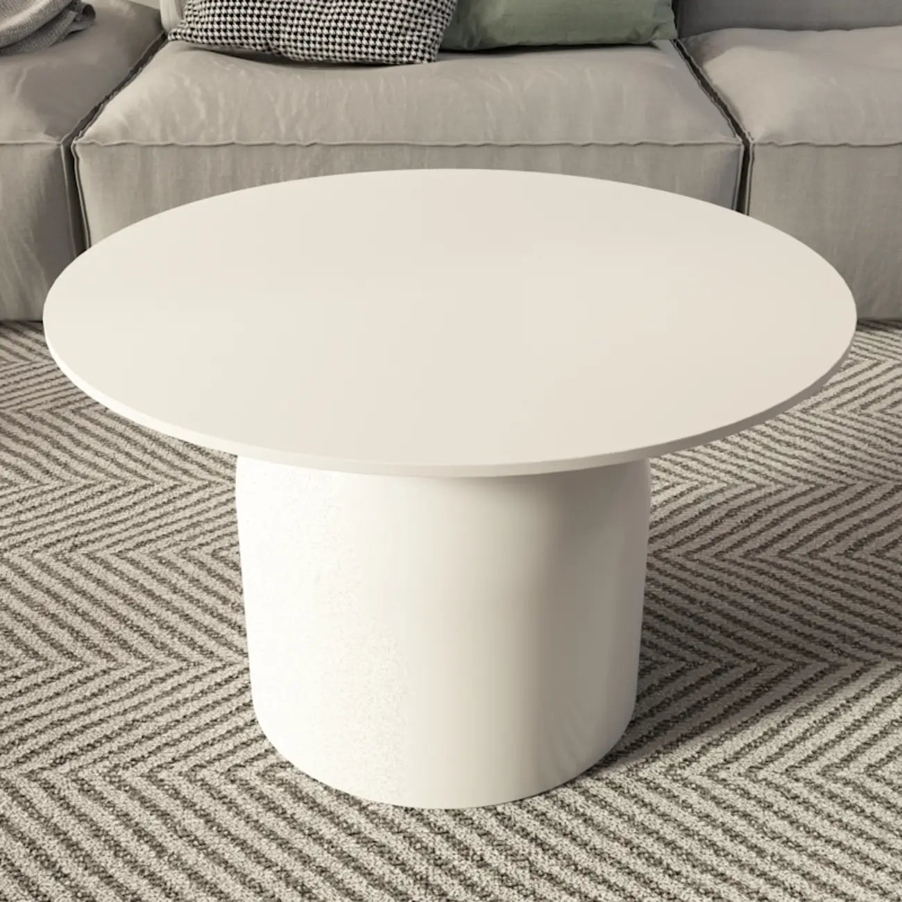 White Minimalist Round Coffee Table with Stone Top