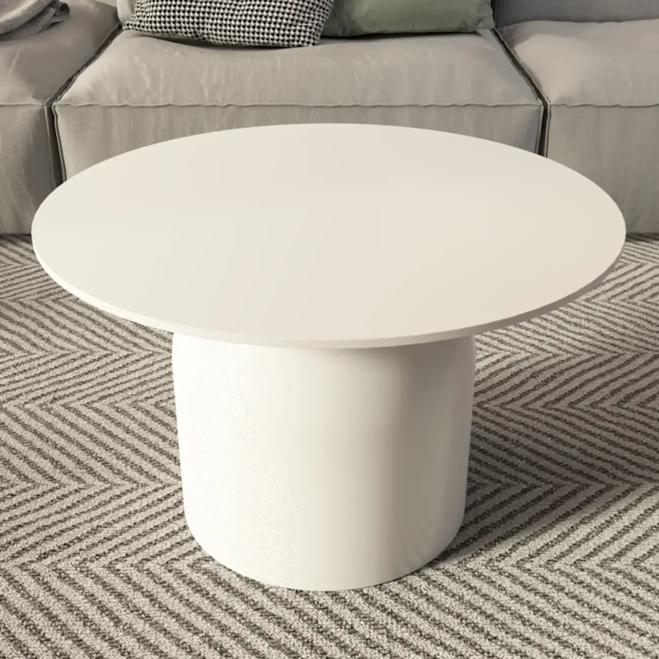 White Minimalist Round Coffee Table with Stone Top