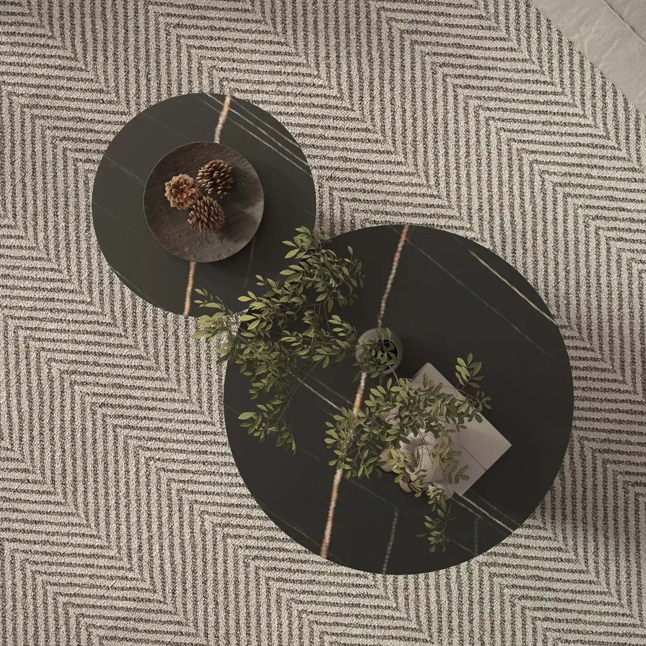 White Minimalist Round Coffee Table with Stone Top