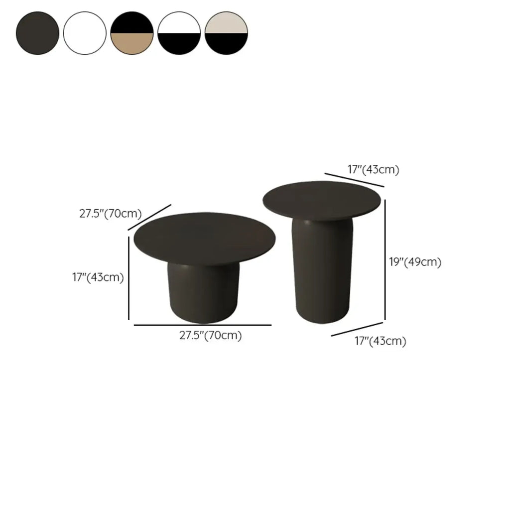 White Minimalist Round Coffee Table with Stone Top