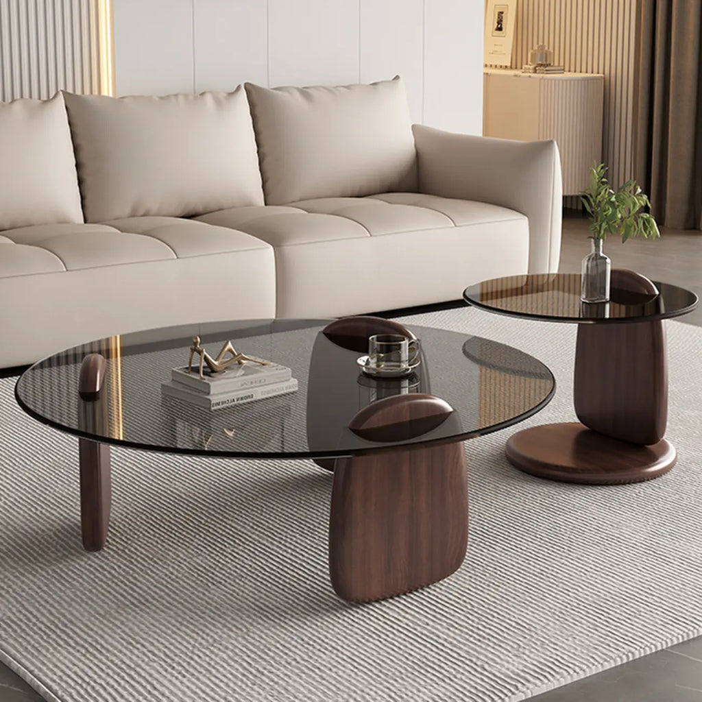 Modern Glass Round Indoor Coffee Table with Pedestal
