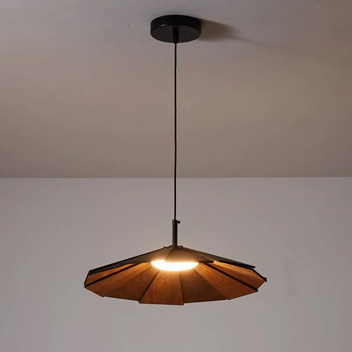 Classic Round Wooden Pendant Light with Shade for Home