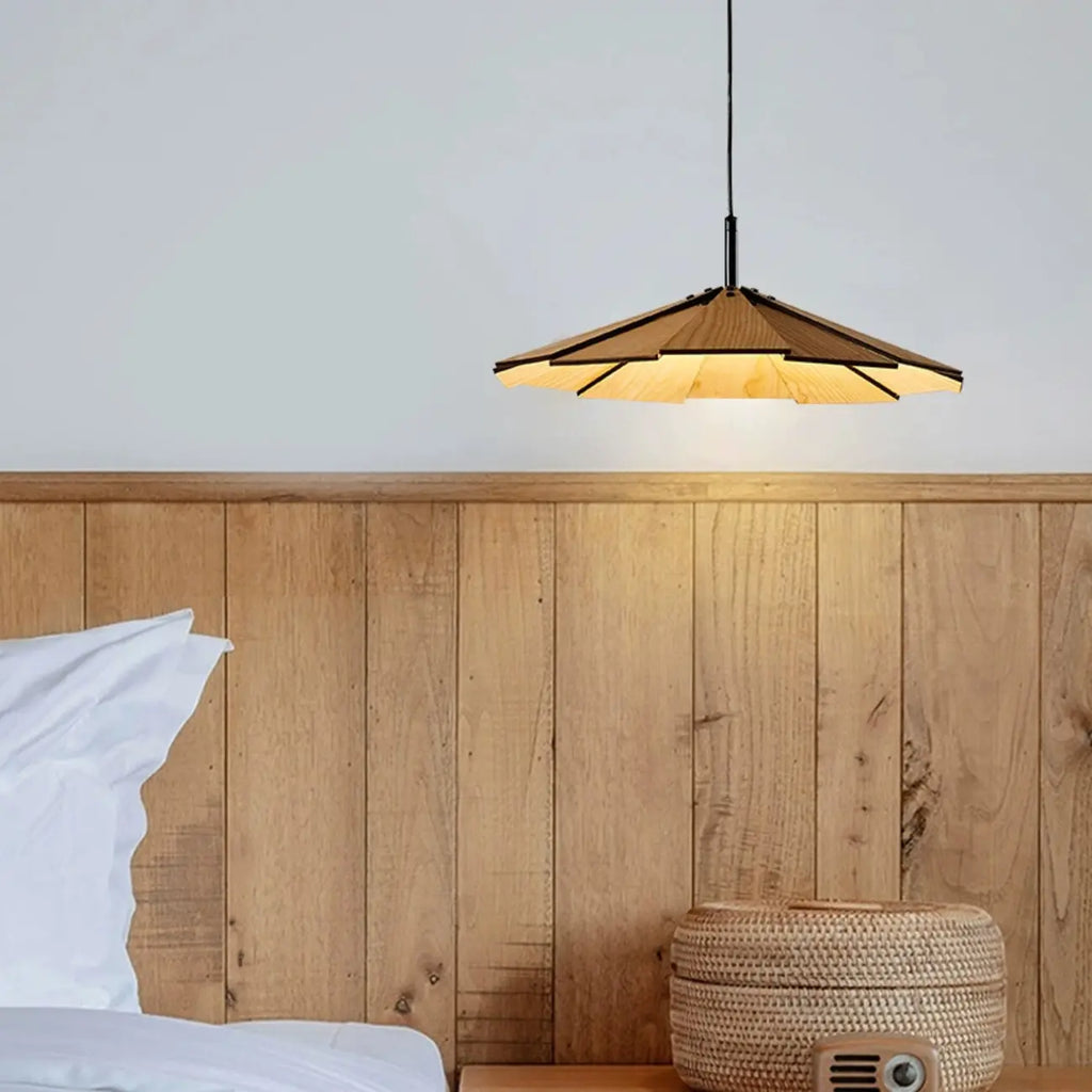 Classic Round Wooden Pendant Light with Shade for Home