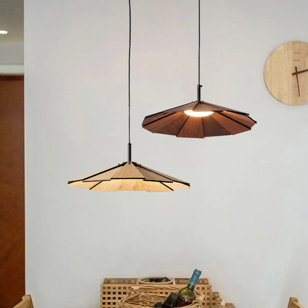 Classic Round Wooden Pendant Light with Shade for Home