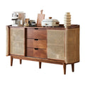 Freestanding Brown Rattan Wood Sideboard with Storage
