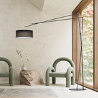 Unique Metal Black Arc Floor Lamp with Drum Fabric Shade