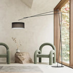 Unique Metal Black Arc Floor Lamp with Drum Fabric Shade