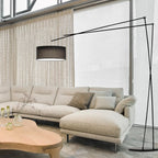 Unique Metal Black Arc Floor Lamp with Drum Fabric Shade