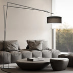 Unique Metal Black Arc Floor Lamp with Drum Fabric Shade