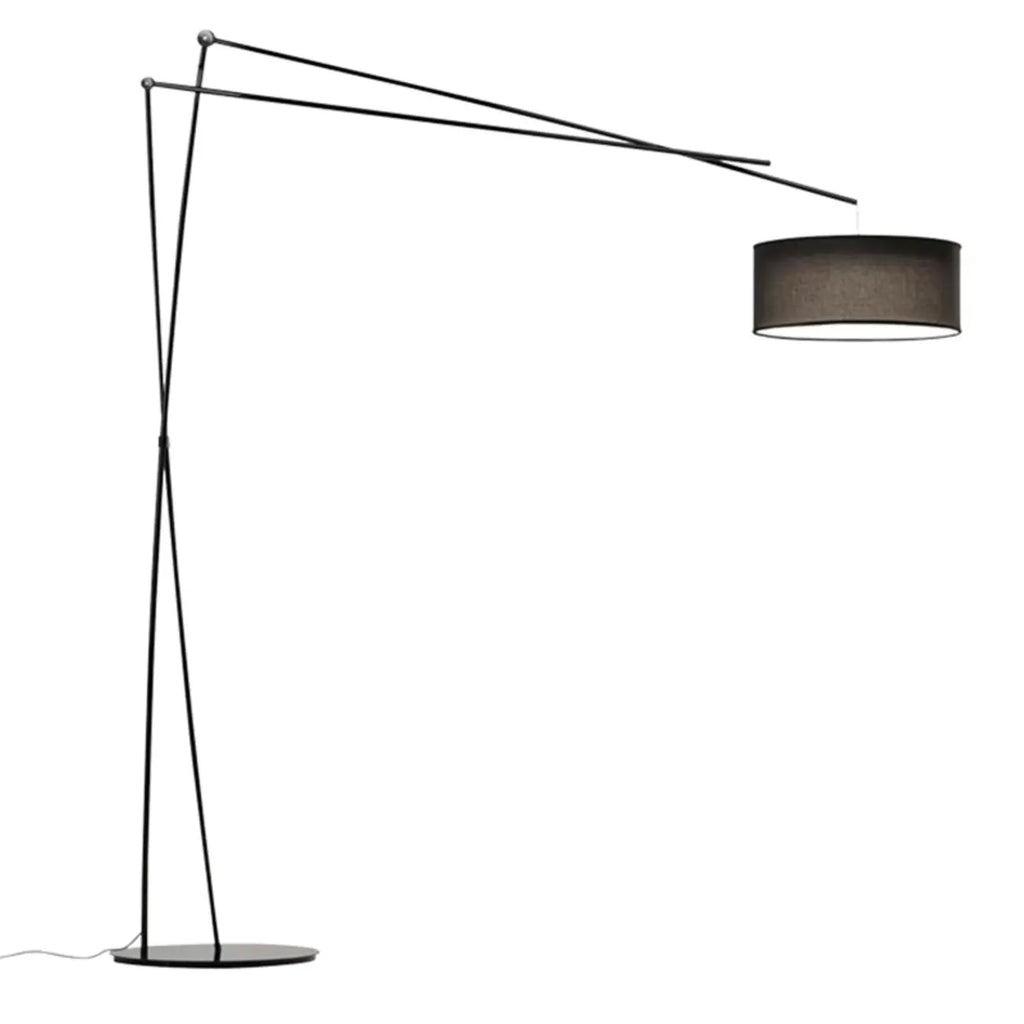 Unique Metal Black Arc Floor Lamp with Drum Fabric Shade