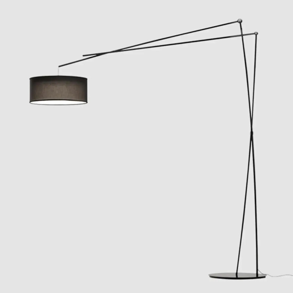 Unique Metal Black Arc Floor Lamp with Drum Fabric Shade