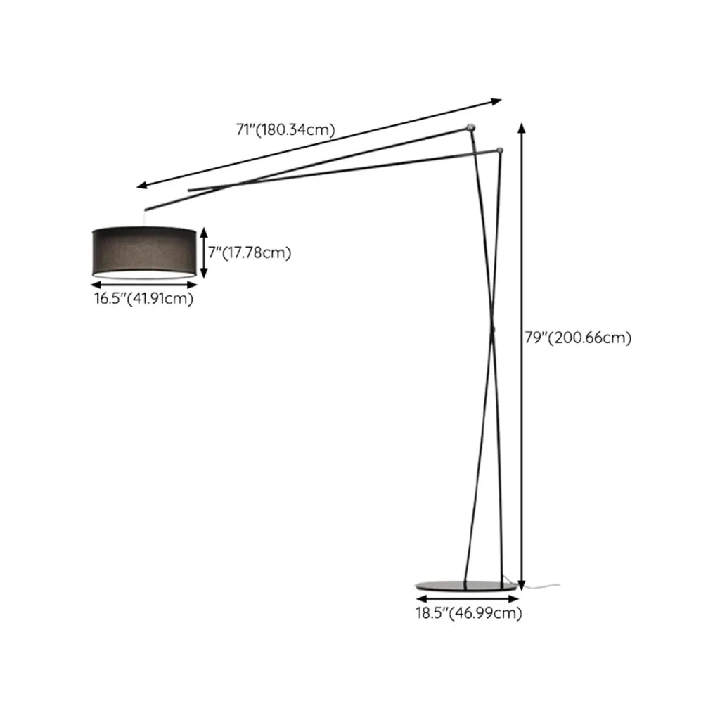 Unique Metal Black Arc Floor Lamp with Drum Fabric Shade