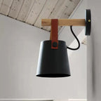 Modern Wall Sconce Wood and Metal with Leather Strap