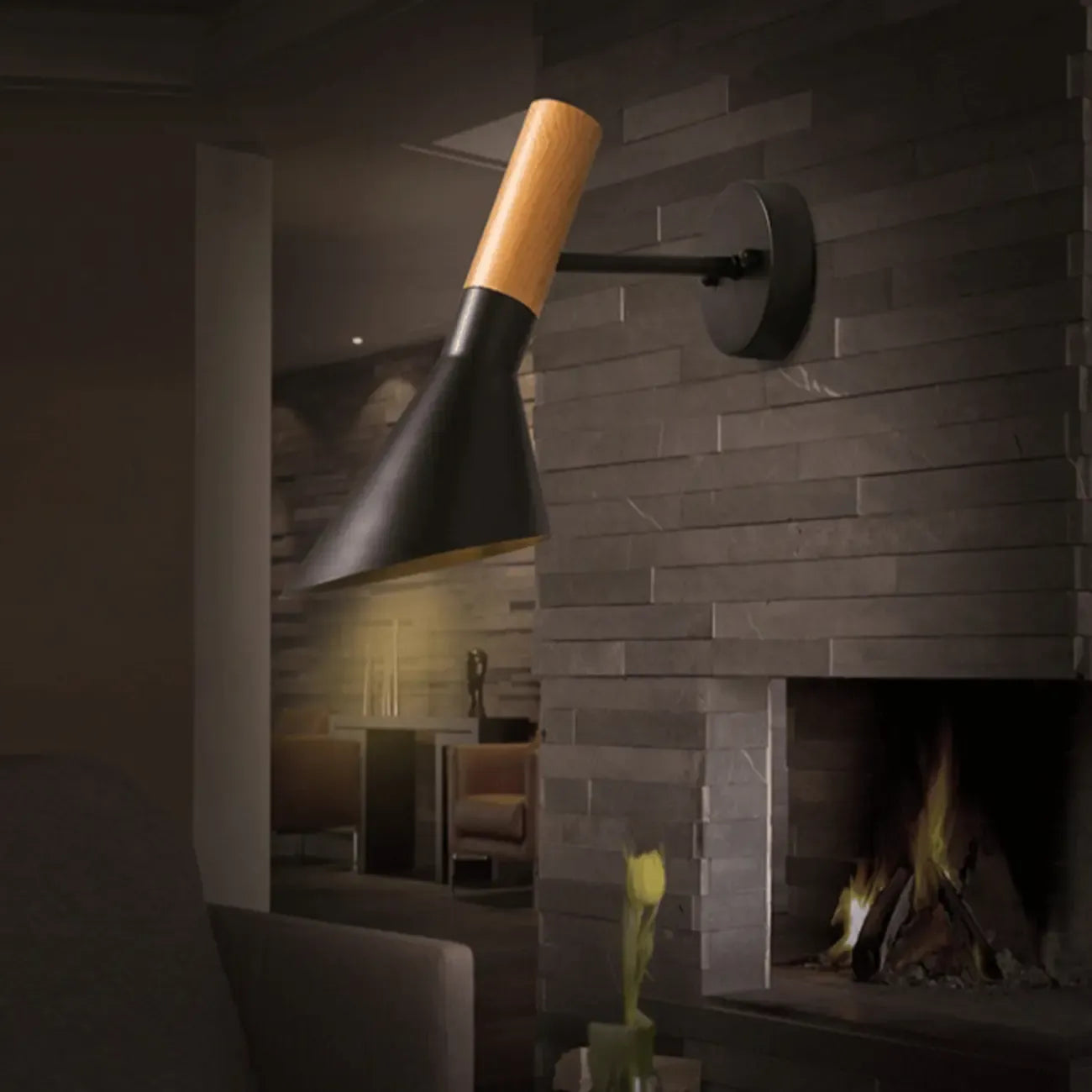 Minimalist Metal Black Cone Wall Light for Home