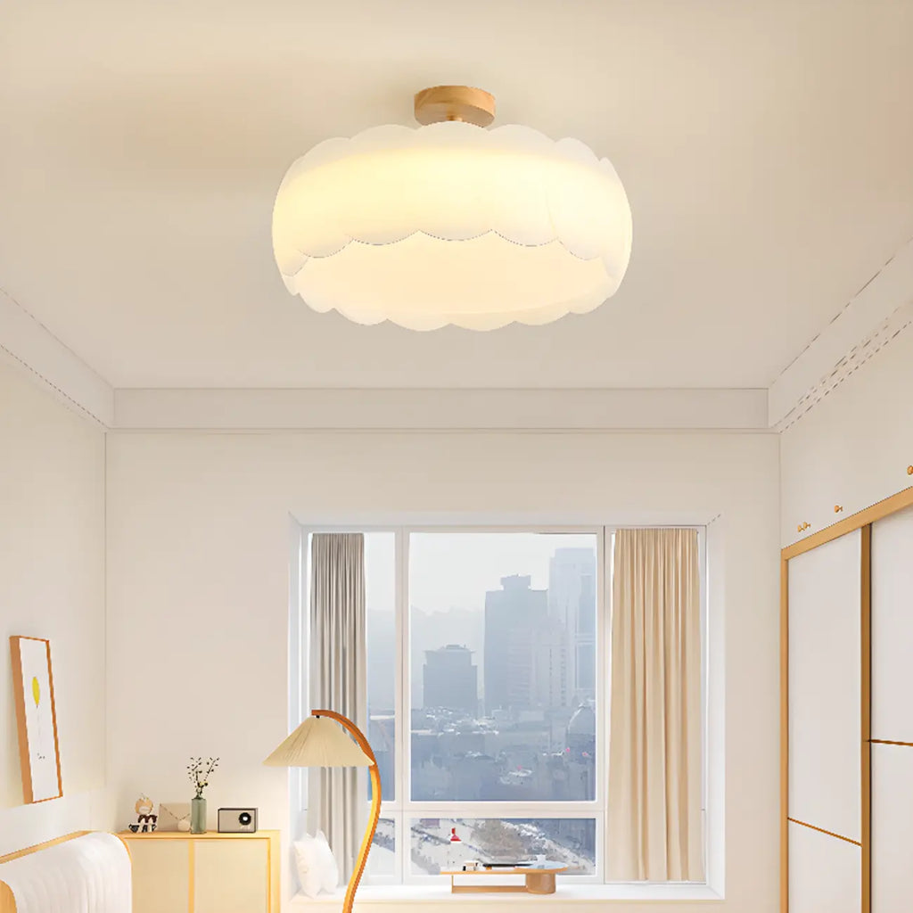 8 Elegant LED Semi Flush Ceiling Light in Natural Finish